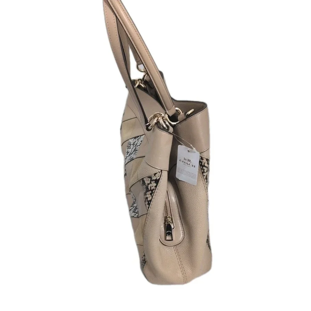 Coach‎ Leather Snakeskin Patchwork Lexy Shoulder Bag Beechwood Beige - New